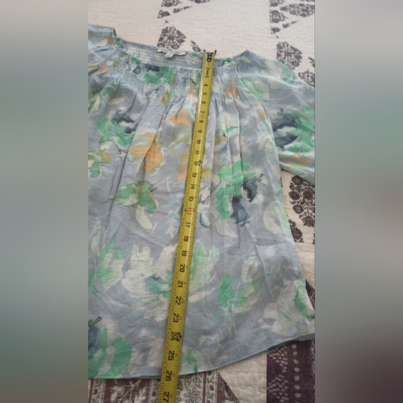 Zack & Rachel Floral Bell Sleeve Boho Peasant Top Size XL Blue Green - Picture 8 of 12